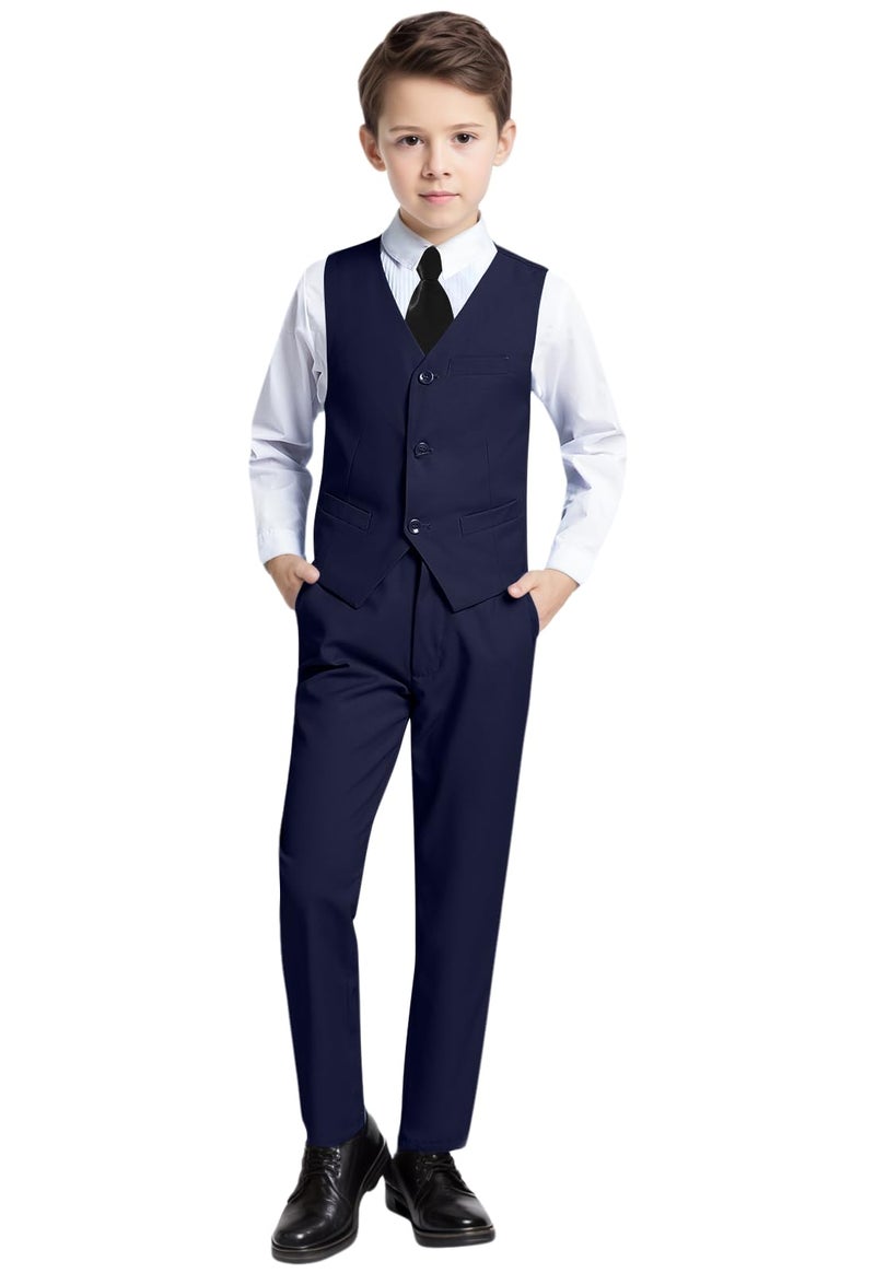 YuanLu Tuxedo Suits for Kids Slim Fit Suit Boys Formal Outfit for Wedding Ring Bearer Teens Youth Toddler Boy Suit Set with Dress Pants Vest Shirt for School Dress Clothes Navy Blue Boys Suit Size 8 - Image 2